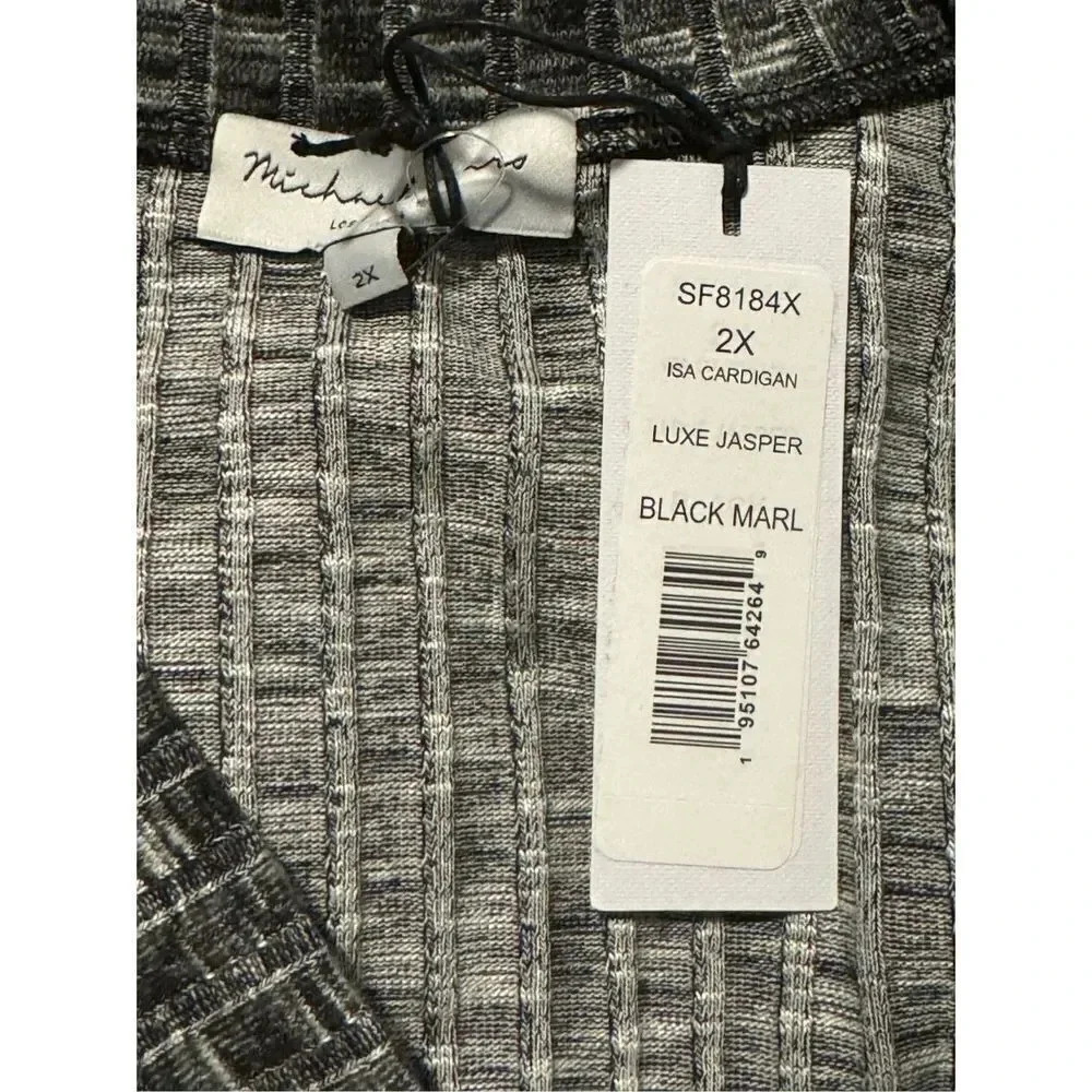 Michael Stars Duster Cardigan Midi Wrap Dress 2X Button Front Ribbed Black Gray - Picture 6 of 8